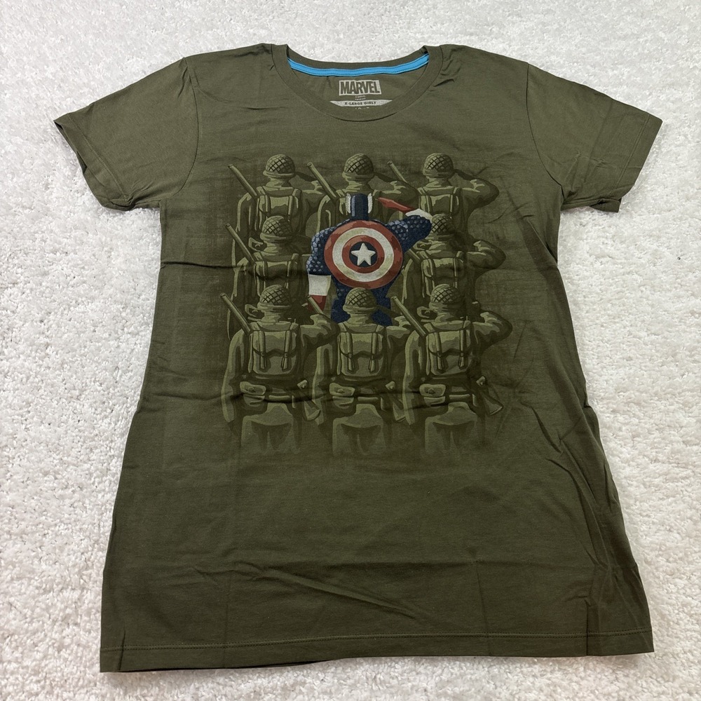 Marvel Women's Captain‎ America Military Camo Green "girly fit" T Shirt